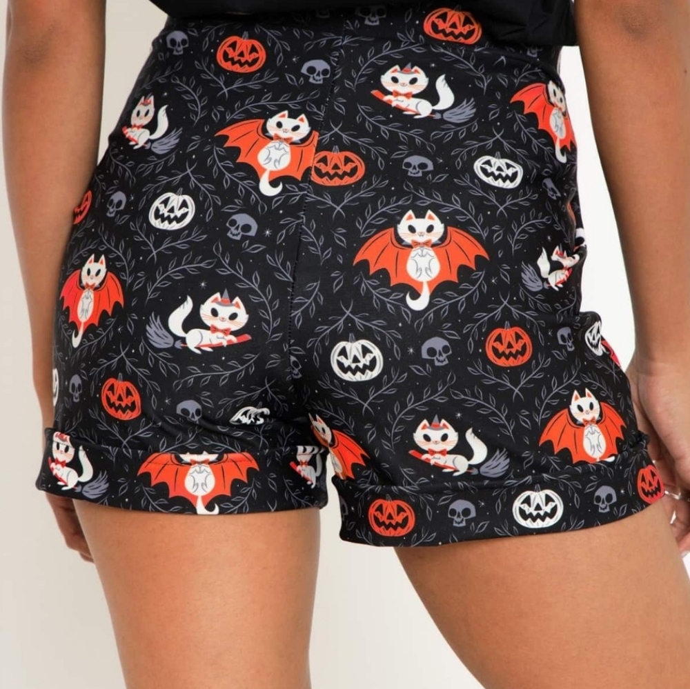 Blackmilk FELINE SPOOKY CUFFED SHORTS - LIMITED